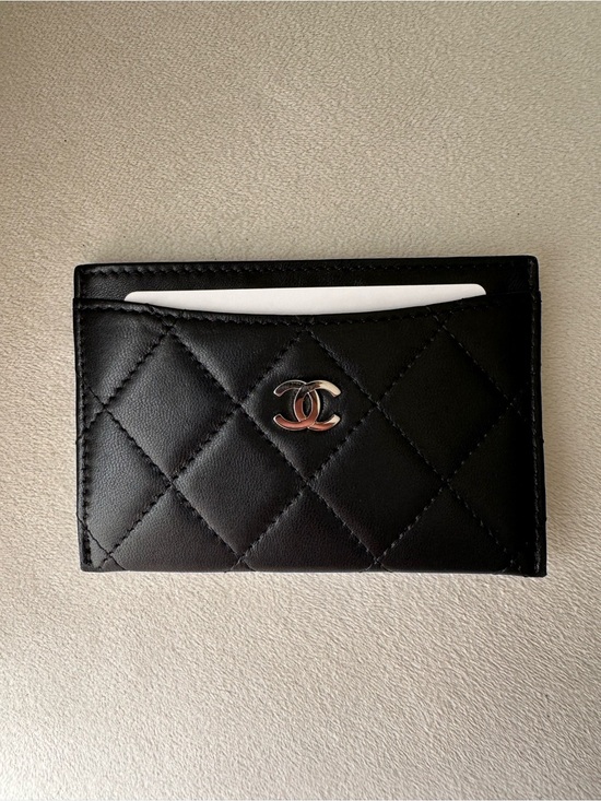 CHANEL Accessories - CHANEL Black Quilted Card Holder with Silver CC Logo